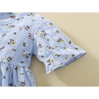 Бебе Девојки Летна Облека, Цветни Печатење V-Вратот Кратки Ракави Копчиња Фустан + Коса Клип За Мали Деца