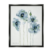 Tuphel Modern Poppy Blooms Blue Abstract Botanical & Floral Painting Black Floater Framed Art Print Wall