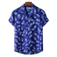 Фарфи летен етнички стил печати краток ракав, копче за јака, маица маица хавајска кошула