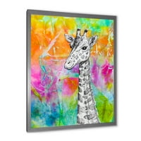 DesignArt 'Монохроматска жирафа црта на светло виножито, уметнички печати за детска уметност