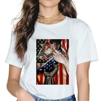 - кошули За Жени Летна Маичка Кошула Женска Дебела Мачка Америка Знаме Обични Маици Со Кружен Врат Со Кратки Ракави
