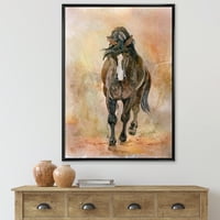 Дизајн Апстракт портрет на прекрасен коњ на костен I 'Фарма куќа врамена платно wallидна уметност печатење