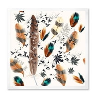 DesignART 'разнобојната шема на пердуви со цветни' боемски и еклектичен врамен уметнички принт
