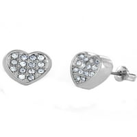 Крајбрежен накит сребрен тон микро -пејвски кристално срце по обетка на обетки