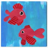Студио Винвуд Студио Наутичко и крајбрежно wallидно уметноста Платно го отпечати „Бета риба“ морски живот - сина, црвена боја