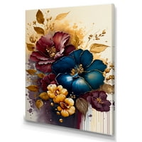Designart Burgundy и Blue Hibiscus Bunch III Canvas Wallидна уметност