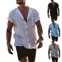 Мажи Мода Солидна Блуза Со Кратки Ракави Обични Врвови На Плажа Свечена Кошула Маици Бела XL