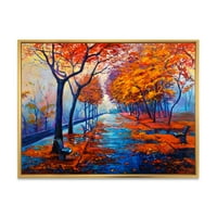 Портокалово есенски пејзаж со Малиот пат III врамен сликарско платно уметничко печатење