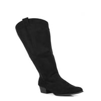 Широко женско колено женско колено високо -ослободено каубојски чизми во црно