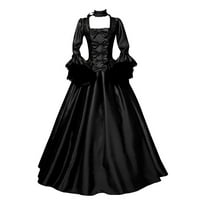 хаксмноу викторијански балски фустан ренесанса за жени гроздобер ретро готски фустан со долги ракави фустани до подот црн хххххл