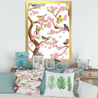 Шарени мали птици на пролетни цвеќиња дрво врамени сликарство платно уметничко печатење