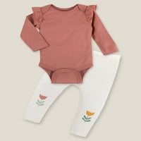 Мало starвезда органско девојче со долги ракави со долги ракави и панталони Mi & Match Подарок сет, големина новороденче - месеци