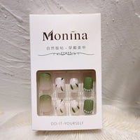 Нежни Зелени Лажни Нокти Цвет Бисер Лажни Нокти За Жени И Девојки Желе Лепак Модел