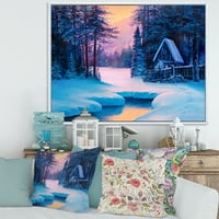 Куќата На Реката Во Шумата И Зимскиот Пејзаж ВТОРА Врамена Слика Платно Уметност Печатење