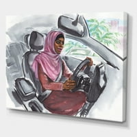 Арапска дама што вози автомобил III сликарство платно уметнички принт