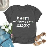 Женска Мода Денот На Мајката Писмо Печатење О-Вратот Краток Ракав Блуза Врвот Технологија Облека Црна