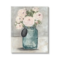 Tuphell Industries Round розови цвеќиња Рустикална земја тегла за вазна галерија завиткана платно печатена wallидна уметност,