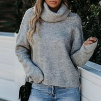 Homadles Нова мода есенски џемпер за џемпер- Мода лабава единствена боја сива големина м