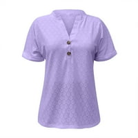 Жените Лабава V Вратот Краток Ракав Блузи Повик Чиста Боја Чипка Летни Кошули Блуза