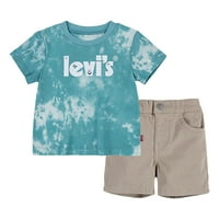 Графичка маица на момчињата на Леви и шорцеви со 2 парчиња сет на облека, големини 4-20