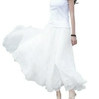 јинго женски еластичен половината шифон долг макси плажа фустан бел