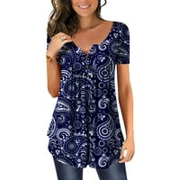 Женски Врвови Лето Мода Печатени Повик V-Вратот Краток Ракав Лабава Маица Блуза Блузи