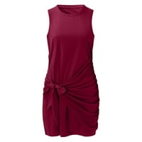 outfmvch секојдневни фустани за жени трендовски црвен фустан без ракави тркалезен врат тесен мини фустан женски летни фустани