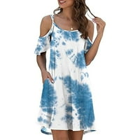 Летни фустани за дозвола за жени мини кратки ракави случајни а-линија печатена лажичка вратот фустан бел XL