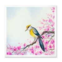Прекрасна птица што седи на цветни гранки врамени сликарски платно уметничко печатење