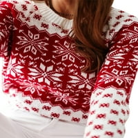 Womenените Божиќни џемпери со долги ракави со снегулки ПРИНТИЦ
