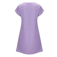 Летни фустани за дозвола за жени мини боемски цветен краток ракав А-линија со V-вратоврски фустан Виолетова XL