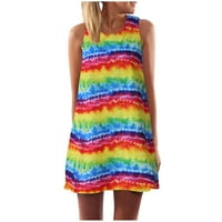 Yotyukeb фустани за жени O-вратот гроздобер бохо лето без ракави печатење на плажа кратко мини фустан цветно печатење