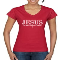 Диви Боби Исус Патот. Вистината. Животот Инспиративни Христијански Жени Стандардна Маичка За Вратот, Црвена, Голема
