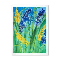 DesignArt 'Yellowолти и сини диви цвеќиња и трева гумаче' Традиционална врамена уметничка печатење