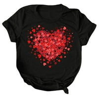 Денот на Вљубените На жените Лабава Мода Љубов Печатење Круг Вратот Краток Ракав Маица Врвот Црна XXL