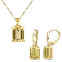 Miaенски Miabella Women 12- Carat T.G.W. Октагон-исечен цитрин и бел топаз-пресврт дизајн жолто злато блиц, позлатени сребрени