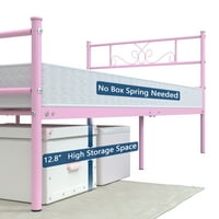 Јонестон близнак метална платформа за кревети за кревет за девојчиња со слушалки за деца, тинејџери, мебел за возрасни спални,