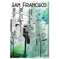 Студиото Винвуд Студио и Skylines wallидни уметности Пернас ги отпечати „Сан Франциско скица боја“ во САД - црна, зелена боја