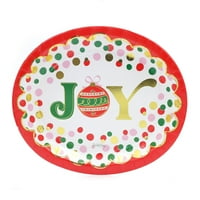 Спакувана забава „многу радост“ Божиќ 12 x10 Сет на овална плоча за еднократна употреба, КТ
