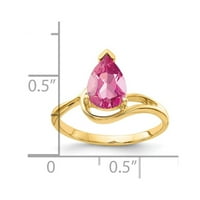 14К жолта златна круша во форма на розов турмалин прстен