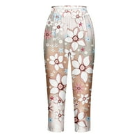 Зкозпток јога панталони за жени еластични половини цветни печати исечени хеланки за џемпери, розови, л