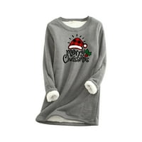 Homchy omeенски врвови жени задебелен џемпер од руно Божиќ печатење топла о-врата долна облека врвна џемпер со долги ракави