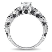 CT CT Miabella Women's Created Sapphire и CT Black Diamond прстен во 10KT бело злато