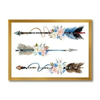 DesignArt 'Цвеќиња и етнички пердуви на домашни стрели I' Bohemian & Eclectic Rramed Art Print