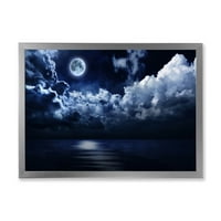 Дизајн Арт „Целосна месечина ноќ во облачно небо“ модерен врамен уметнички принт