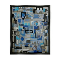Слупено сини геометриски форми колаж апстрактна сликарство црна пловила врамена уметничка печатена wallидна уметност