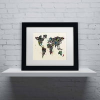 Трговска марка ликовна уметност Боја распрскува Текст мапа на светот II Канвас уметност од Мајкл Томпсет, бела мат, црна рамка,